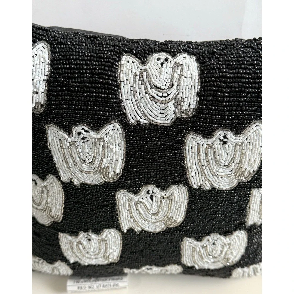 Beaded Halloween Square Pillow Black & White 